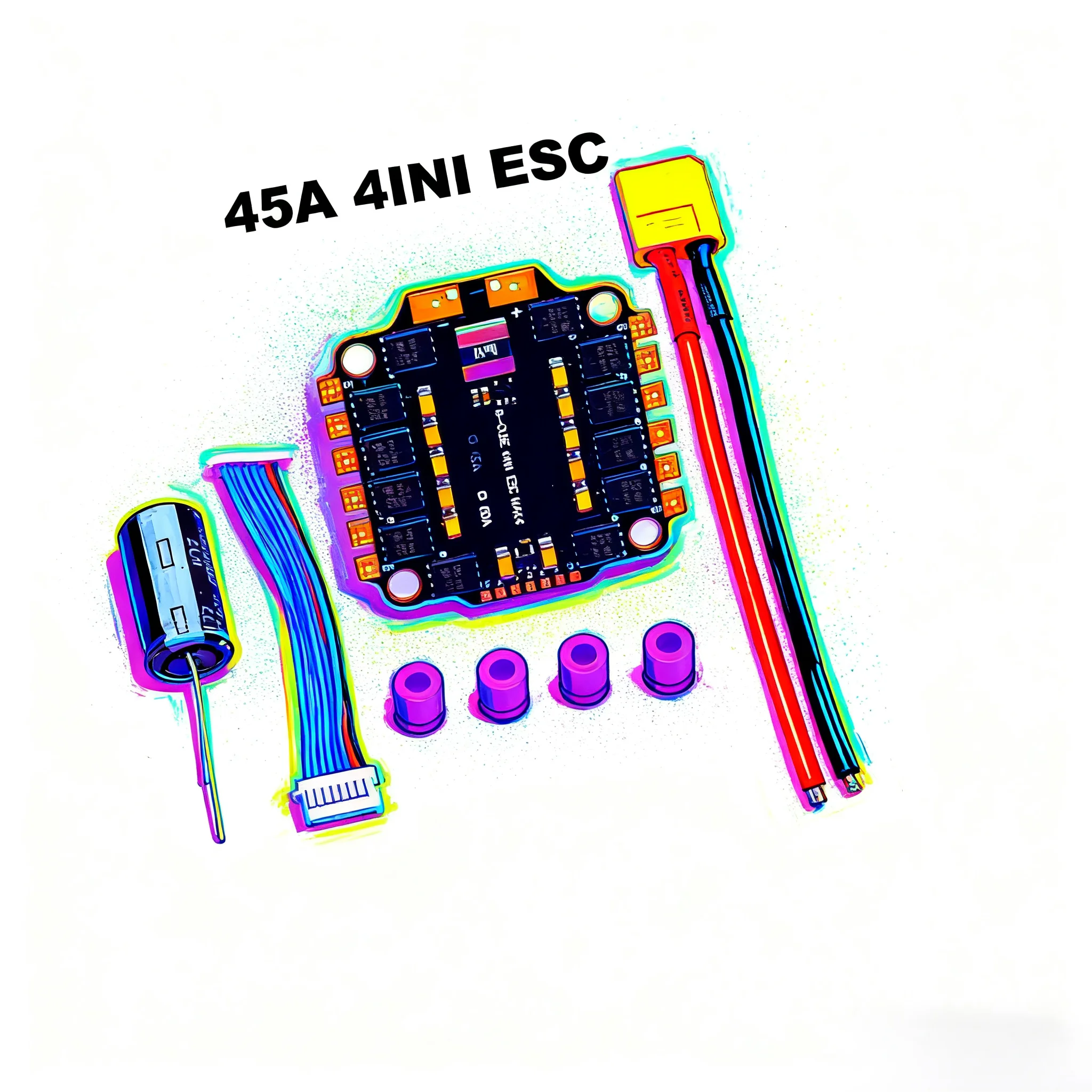 

BLHELI_S 4IN1 45A 60A ESC Поддержка бесщеточного двигателя 3-6S Поддержка DShot300 600/Multishot/Oneshot/PWM FPV БПЛА F4 Управление полетом