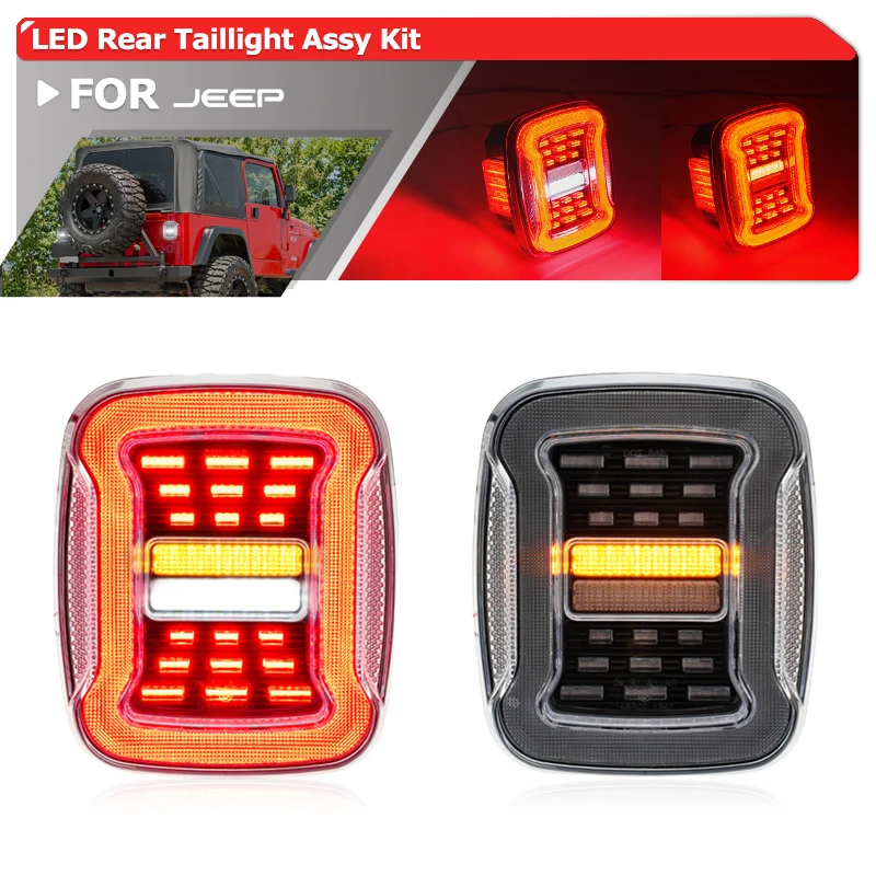 For 1987-2006 Jeep Wrangler YJ TJ EU-Spec LED Tail Lights Sequential Amber Turn Signal/Tail Brake/Reversing Backup/Running Lamps
