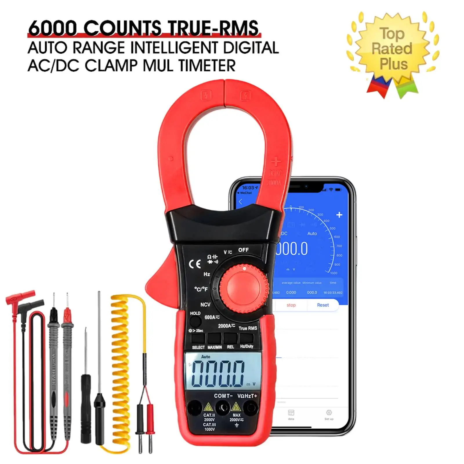 

BTMETER Digital Clamp Meter Multimeter, 6000 Counts Bluetooth Multimeter, 2000A AC/DC Amp Tester, Measures Voltage, Ohms