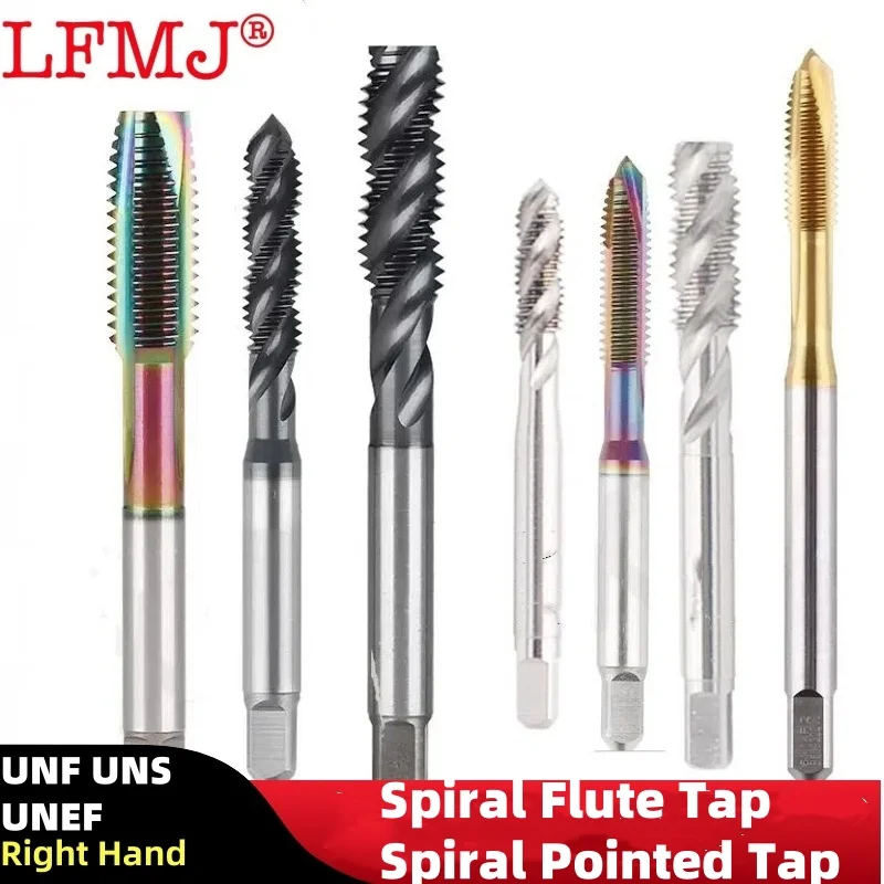 1PCS HSSE American Fine UNF UNS UNEF1/4 3/4 5/16 3/8 5/8 1/2 Spiral Flute Spiral Flute Pointed Tap NanoCoated  Machine Screw Tap