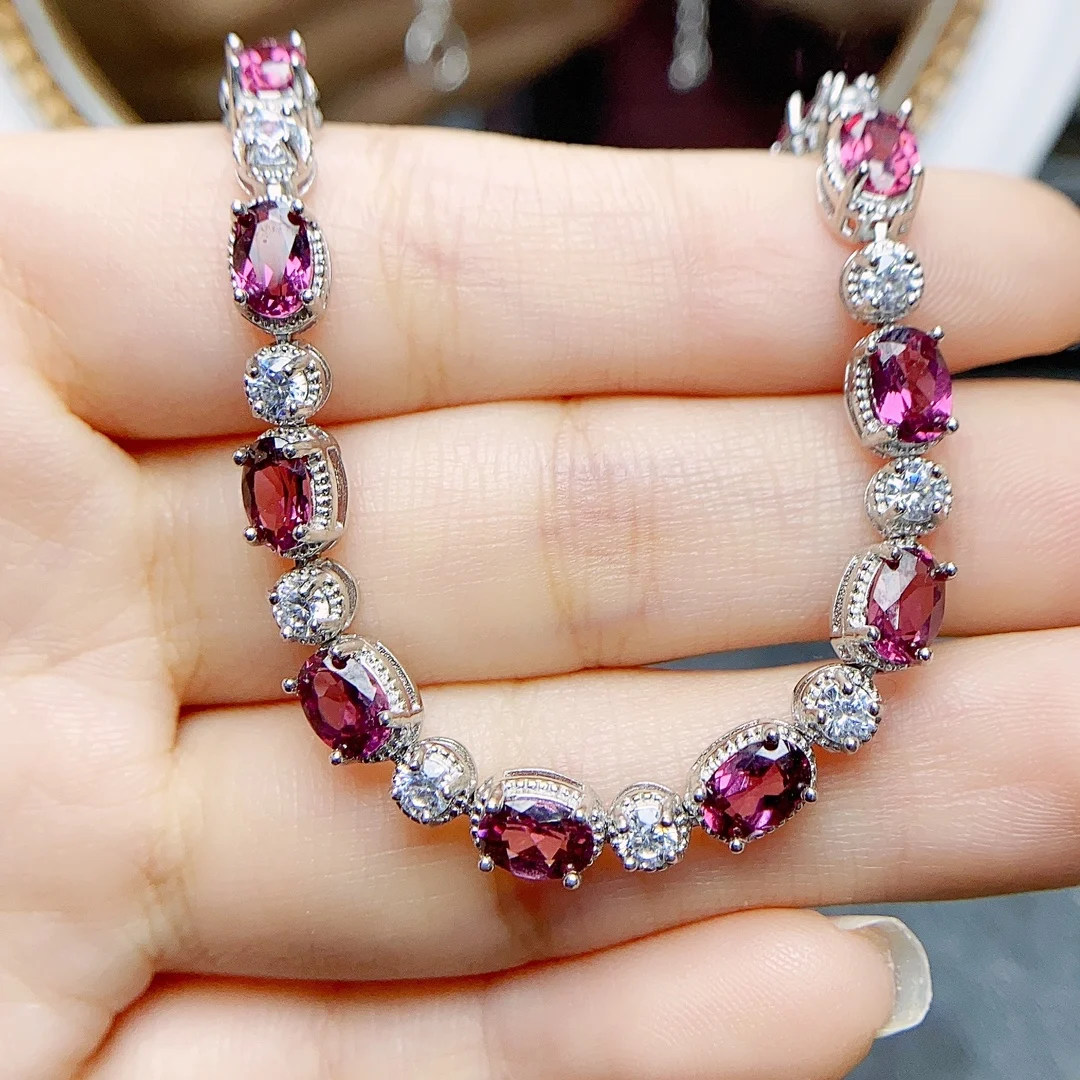 

FS Natural Garnet Bracelet S925 Sterling Silver With Certificate 4*6mm Gemstone Fine Charm Weddings Jewelry for Women MeiBaPJ