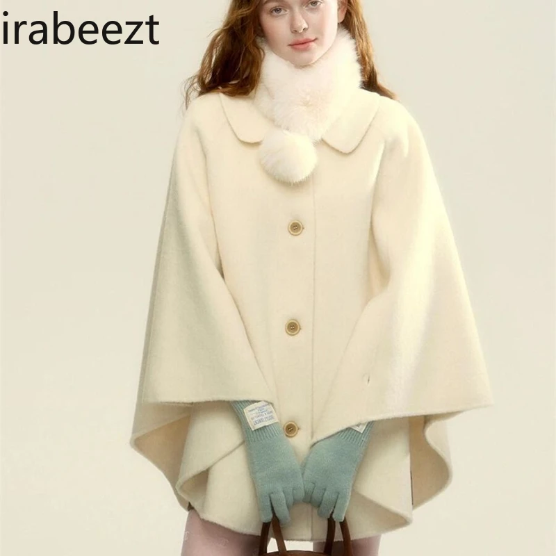 Sweet high-grade woolen top autumn and winter new thick warm loose thin cloak coat women casual casacas para mujer