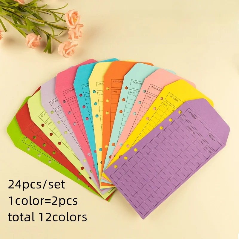 

24pcs/set Color Small Mini Paper Envelopes Seed Cash Budget Record Envelopes with Hole for Notebook Inside Core