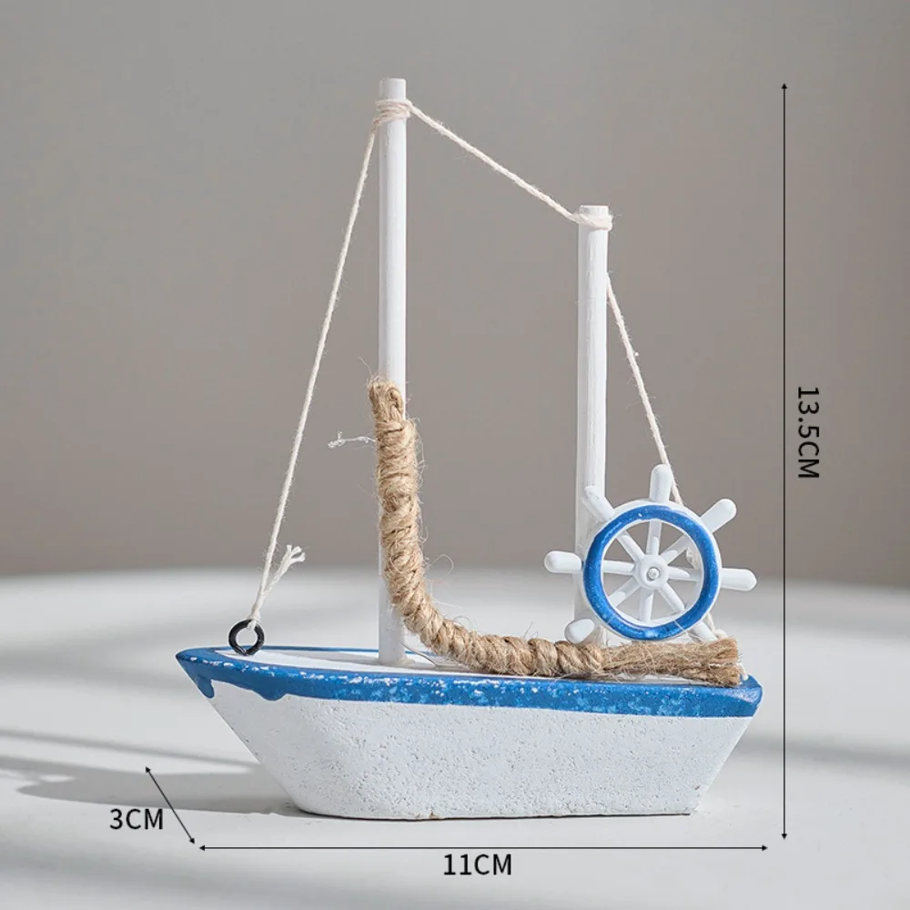 Mediterranean Style Sailing Boat Model Handmade Wooden Wooden Sailing Boat Shells Accent Fishing Net Accent Miniature Sailboat