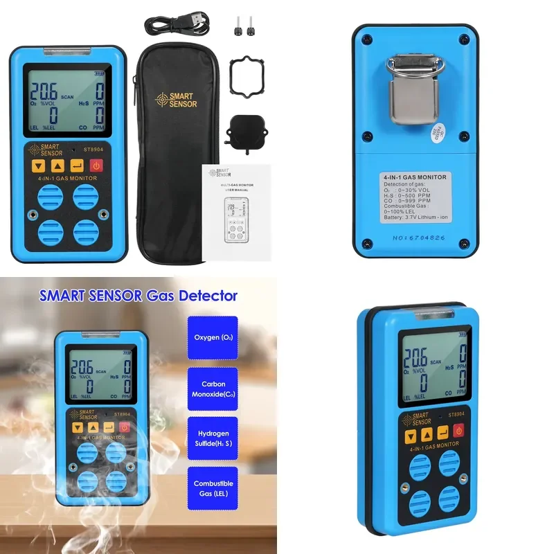 Brand For SMART SENSOR ST8904 Professional Sniffer 4 in 1 Rechargeable Detector H2S O2 CO and LEL