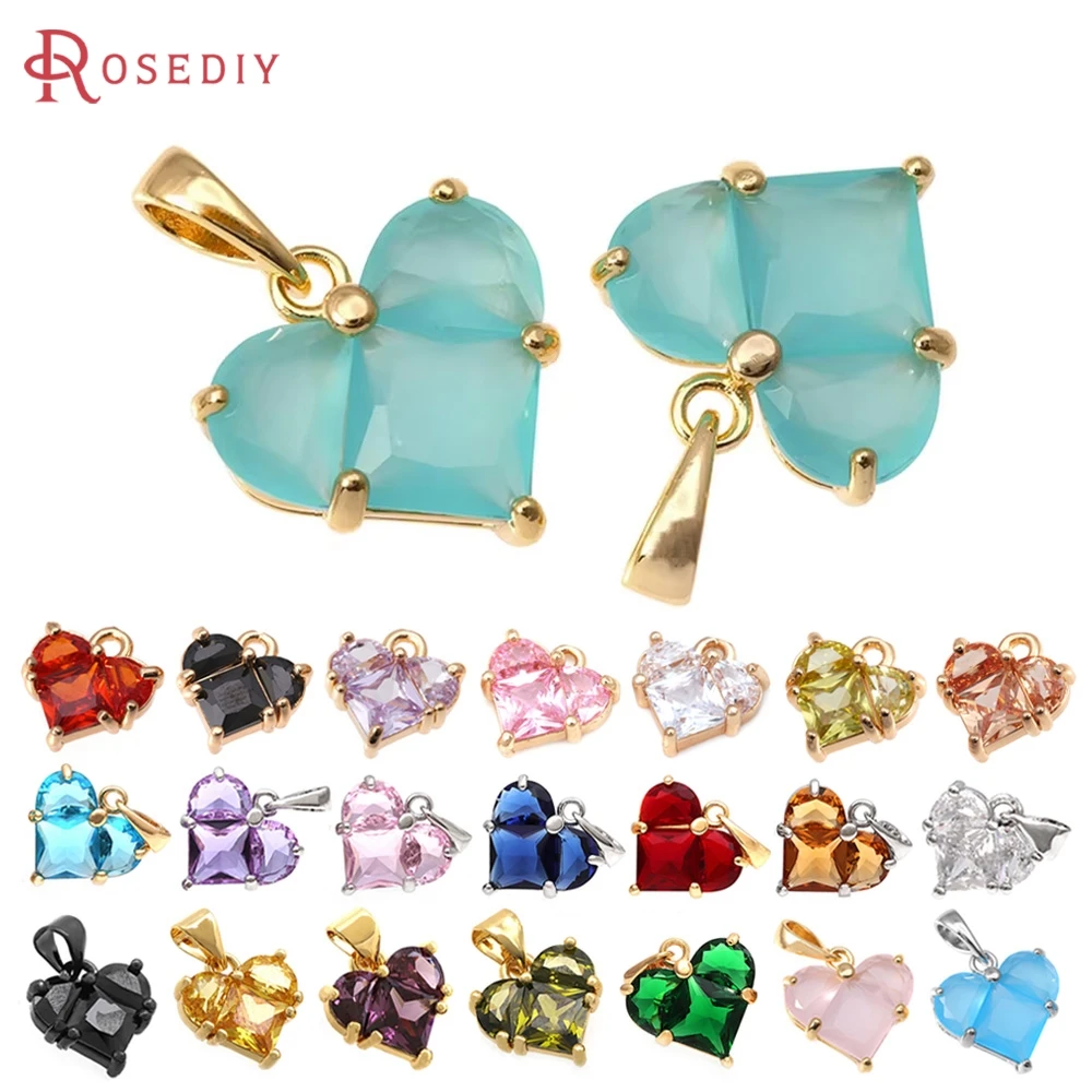 

18K Gold Color Brass and Zircon Heart Charms Pendants Jewelry Making Necklace Earrings Diy Accessories