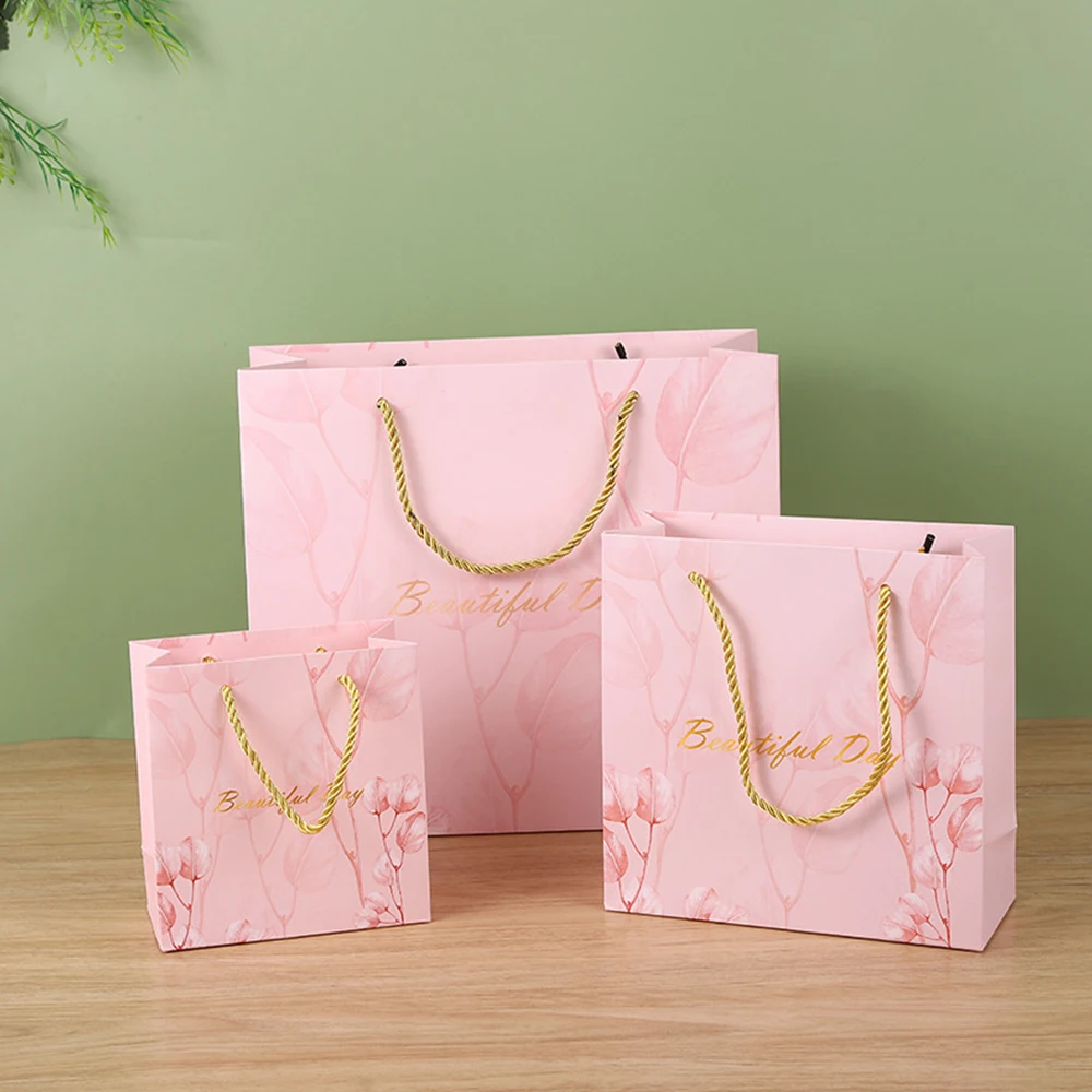 10Pcs/Lot Pink Jewelry Handle Bag with Shopping Merchandise Gift Case for White Card Business Clothing Christmas Valentine's Day