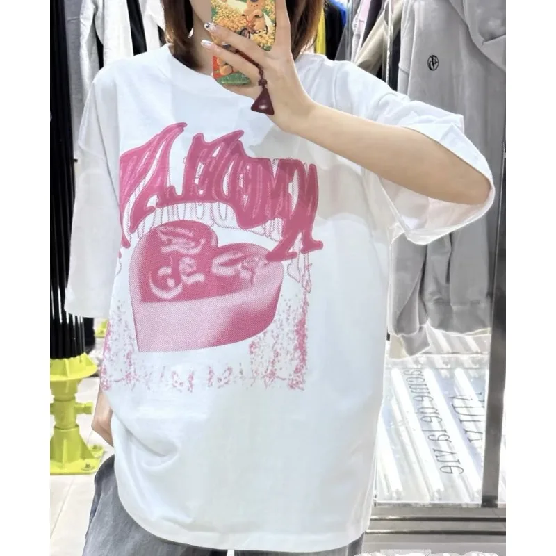 Korean Tide Brand Pingti Love Fudge Short-sleeved T-shirt Loose Casual Tee Letter Printing Crew Neck Men and Women