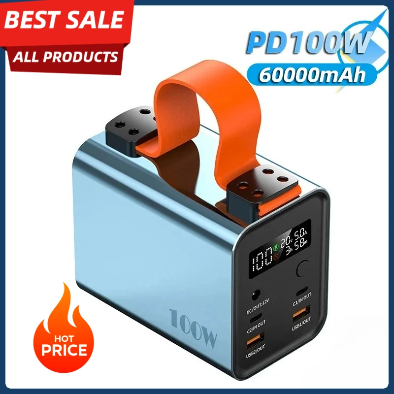 

60000 мАч 100 Вт Power Bank Портативный USB C PD QC DC Быстрая зарядка Внешний аккумулятор большой емкости для ноутбука iPhone Samsung Xiaomi