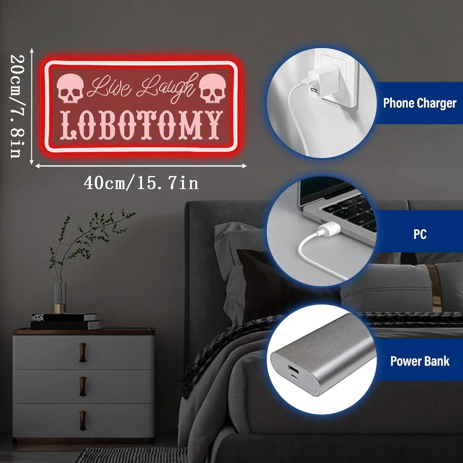  Live Laugh Lobotomy  LED Neon Sign USB Dimmable Neon Light Sign for Gameroom Bedroom Bar Livingroom  Party Gift Wall Decor
