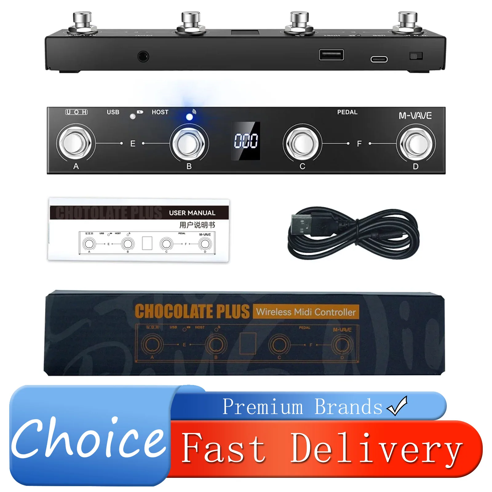 

M-VAVE Chocolate Plus Wireless MIDI Controller Pro Keyboard 4 Buttons Foot switch Supports MIDI Controller Plus Pedal Effect