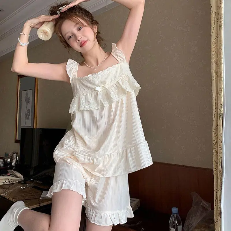 

Women's Pajama Set Fashion Homewear Strappy Nightgown Set Lace Home Sleepwear Summer Lightweight Comfortable Princess Style