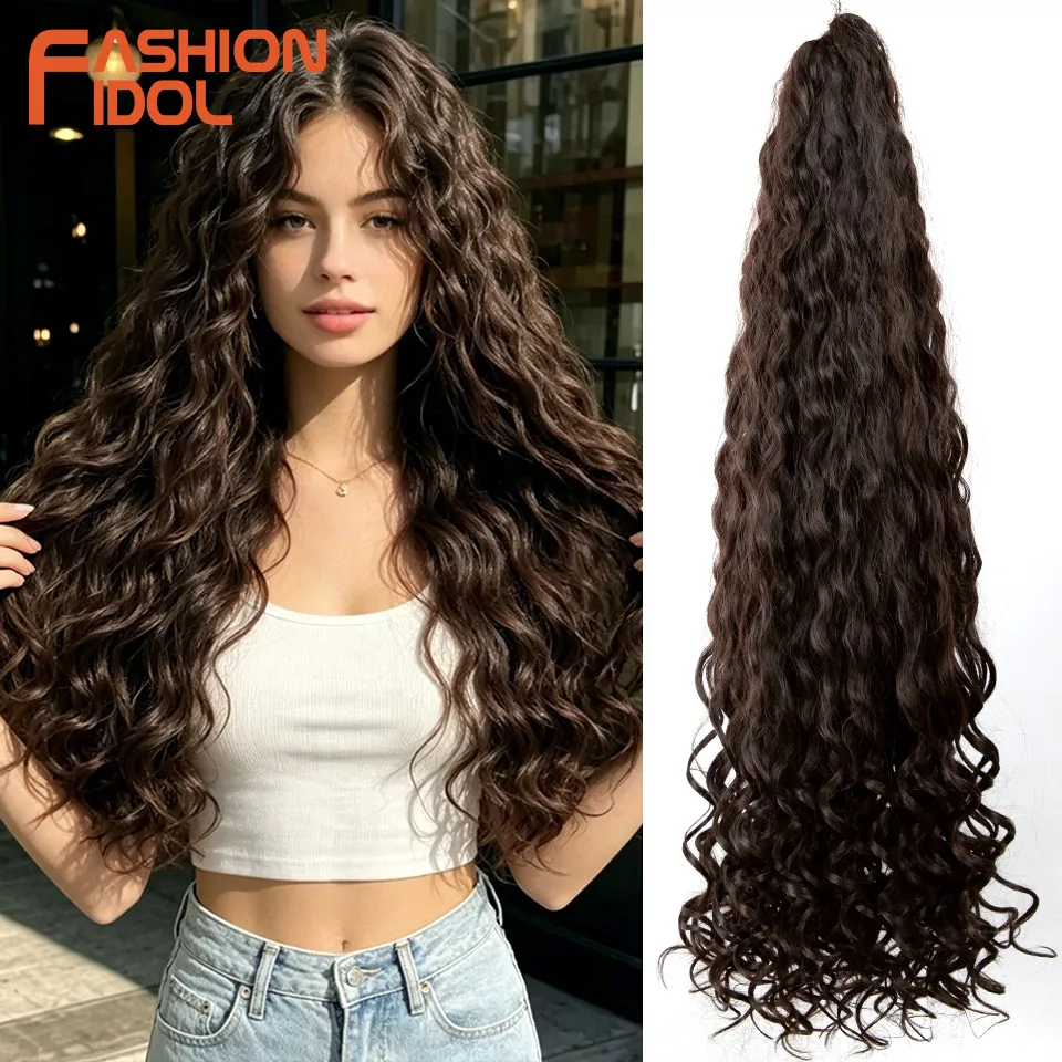 

FASHION IDOL 22inch Deep Wave Braiding Hair Synthetic Crochet Hair Extension Brown Kinky Curly Crochet Hair Braids for Daily Use