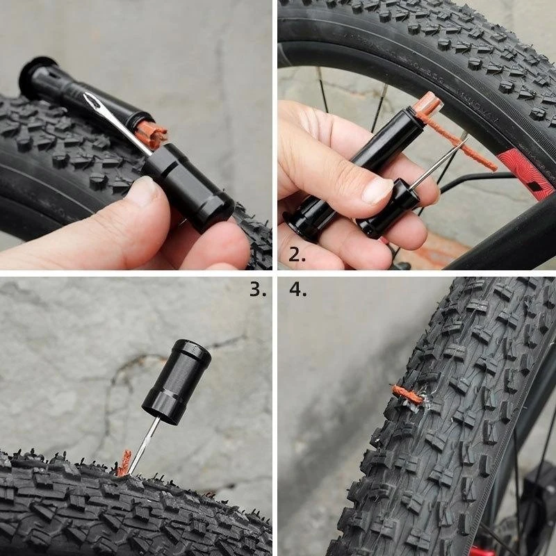 Bike Tubeless Tire Repair Kit Tool with Bar End Plug Mountain Road Bicycle Tire Punctures Handlebar Storage Rubber Stripe