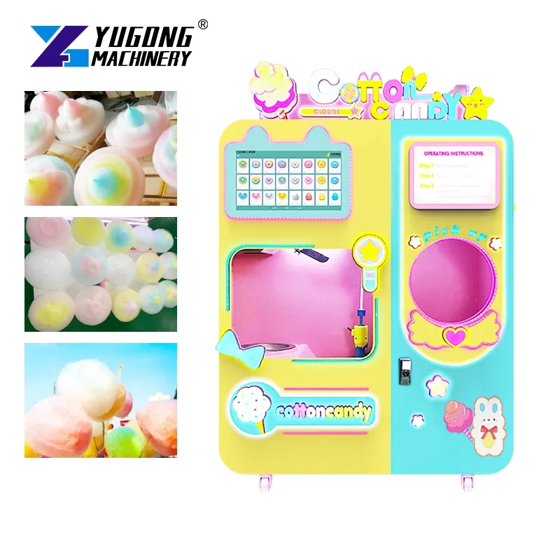 Hot Fully Automatic Cotton Candy Machine Commercial Coin And Credit Card Payment System Vending Machine Cotton Candy Machine