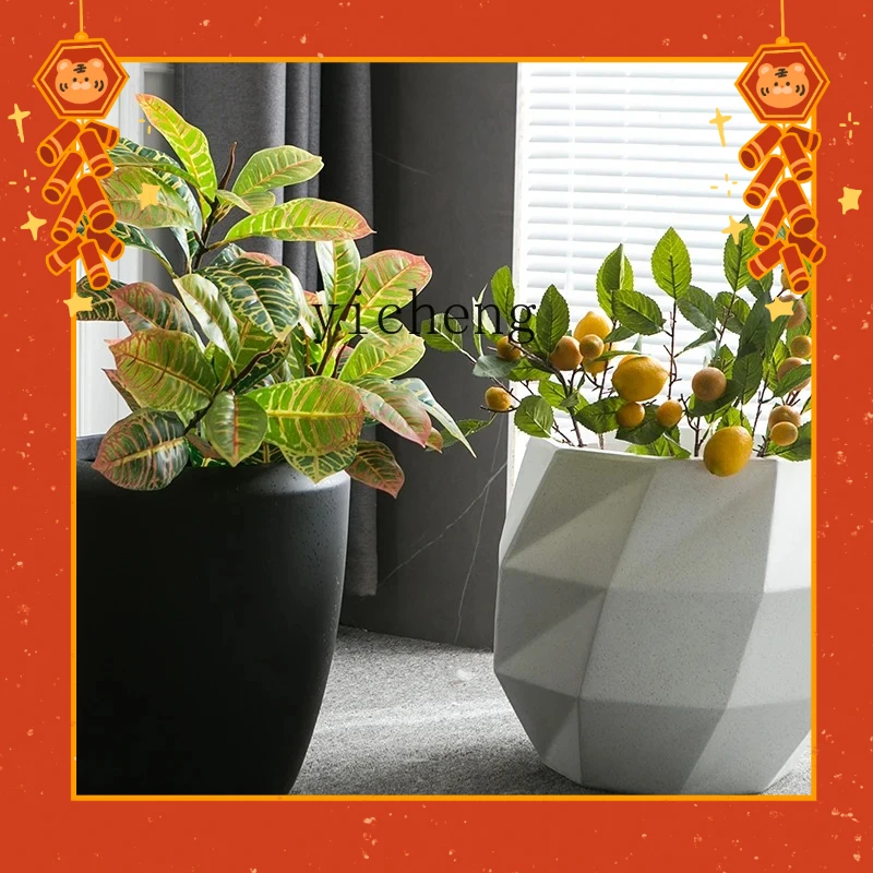 ZML premium sense landing magnesium mud flower pot rubber tree paradise bird lily bamboo large green plant pot