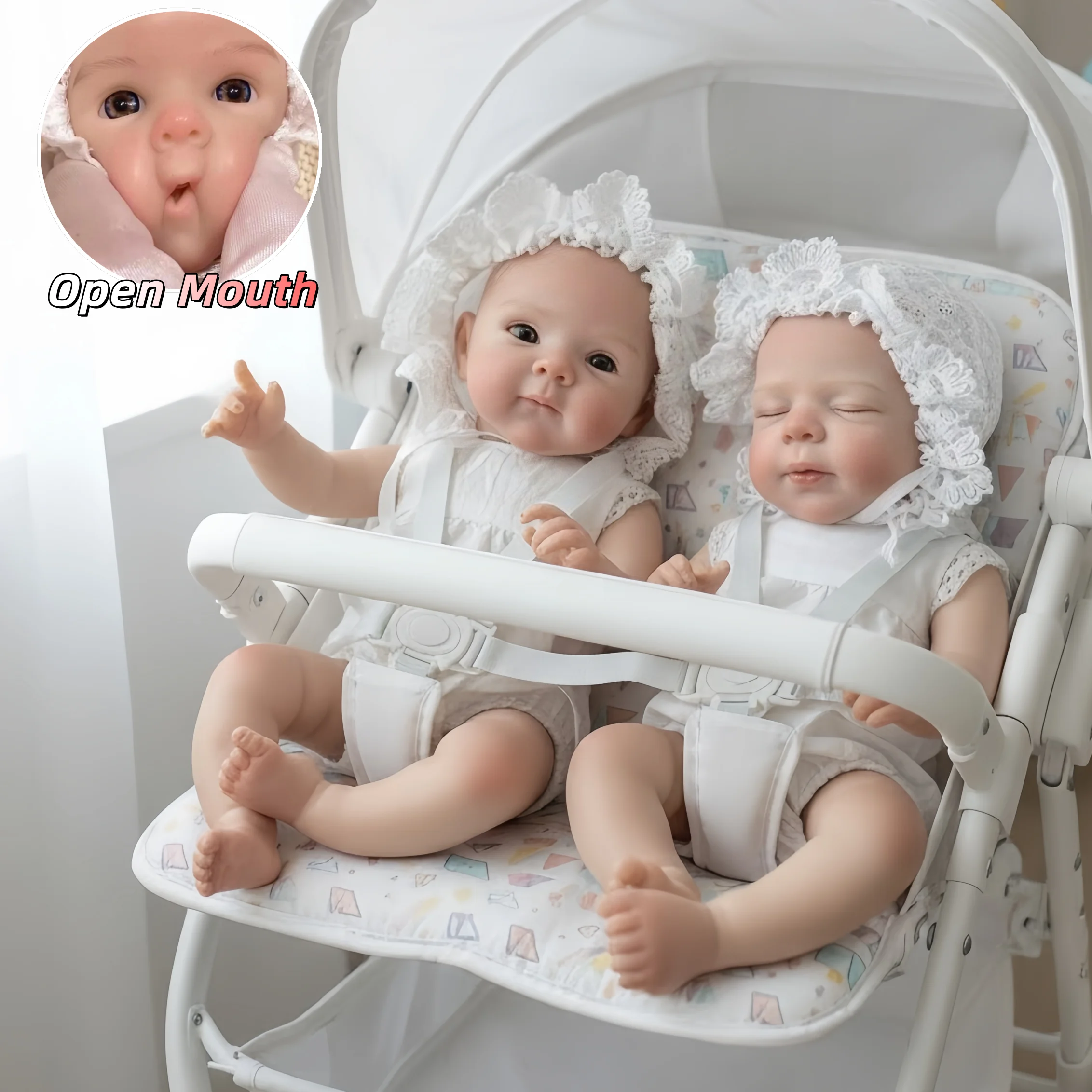 

2 Styles Open Mouth 33cm bebe reborn de silicona Girl Dolls With Handmade Paint Skin & Washable Body Newborn Silicone Dolls