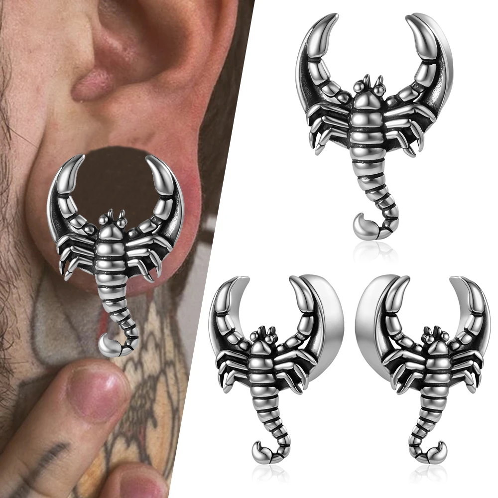 2-1PCS 316L Surgical Steel Scorpion Oil Drip Ear Tunnel Ear Gauge Expansion Double Flared U Shape Stretcher Ear Plug Saddle
