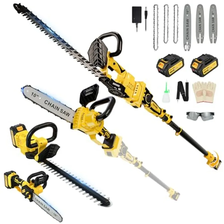 

8"/ 10 Cordless Pole Saw + 20" Pole Hedge Trimmer Combo Great for Pruning and Trimming Branches/Shrubs Mini Chainsaw and Hedge