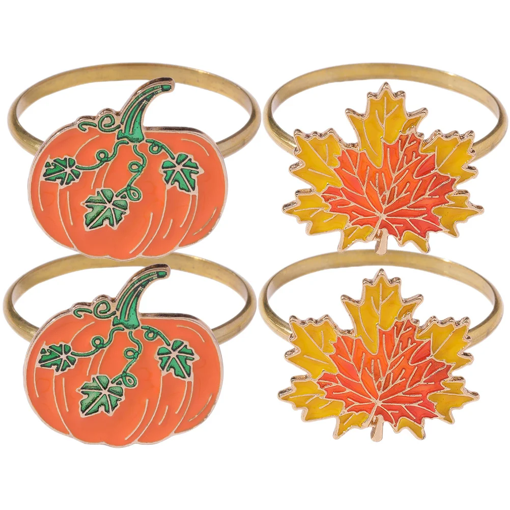 

4Pcs Maple Leaf Napkin Holders Autumn Festival Decoration Dining Table Accessories Napkin Ring Home Ornament Buckle