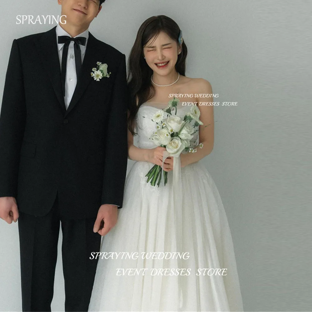 

SPRAYING Fairy A-Line Korea Wedding Dress Photo Shoot Sweetheart Collar Sleeveless Floor-Length Bridal Gown