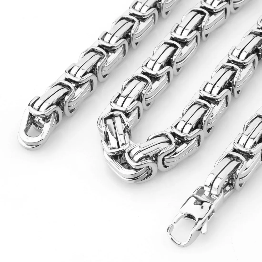 8/12/15MM Heavy Mens Chain 316L Stainless Steel Necklace Byzantine Link Jewelry Gift