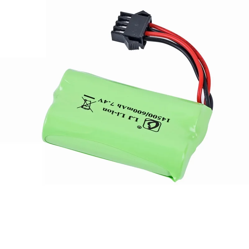 7.4V 600mah 14500 li-ion battery SM4P/USB water bullet gun lithium battery high quality 14500 2S battery for RC toys accessories