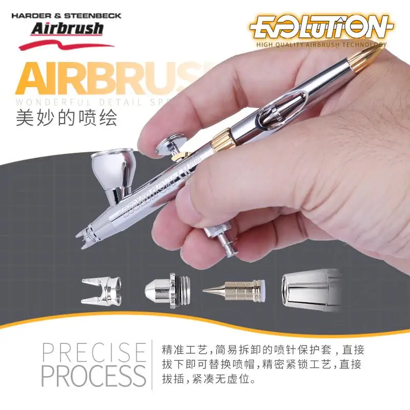 121233 EVOLUTION 2024 CRPLUS TWO IN ONE AIRBRUSH (0.28MM & 0.45MM) Model Building Paint Hansa Harder & Steenbeck