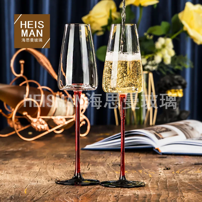 Withered European style concave bottom, red and black background, champagne glass, crystal high footed glass, home bubble glass,