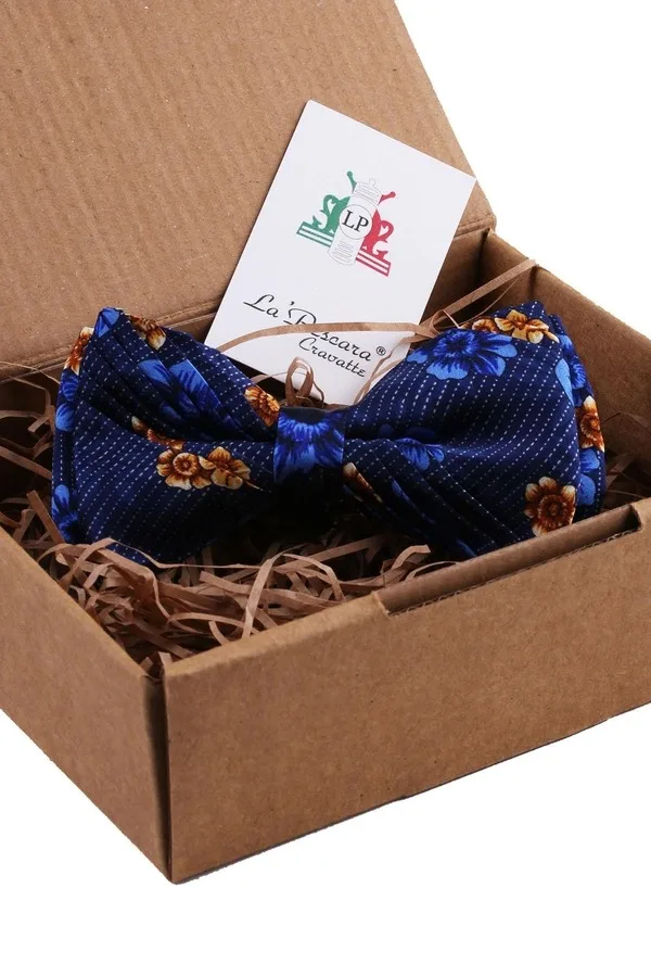 Blue Flower Pattern Pilise Silk Bowtie ESB87