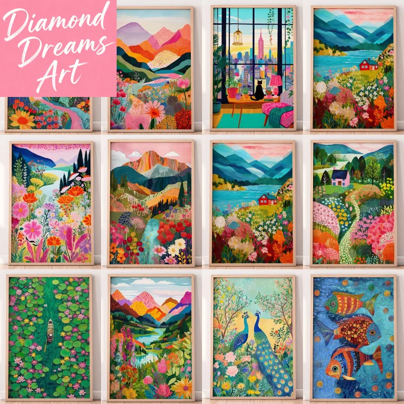 Frameless,Abstract Mountain Artwork Landscape Flower Art 5D Diamond Painting Home Decoration Festival Gifts