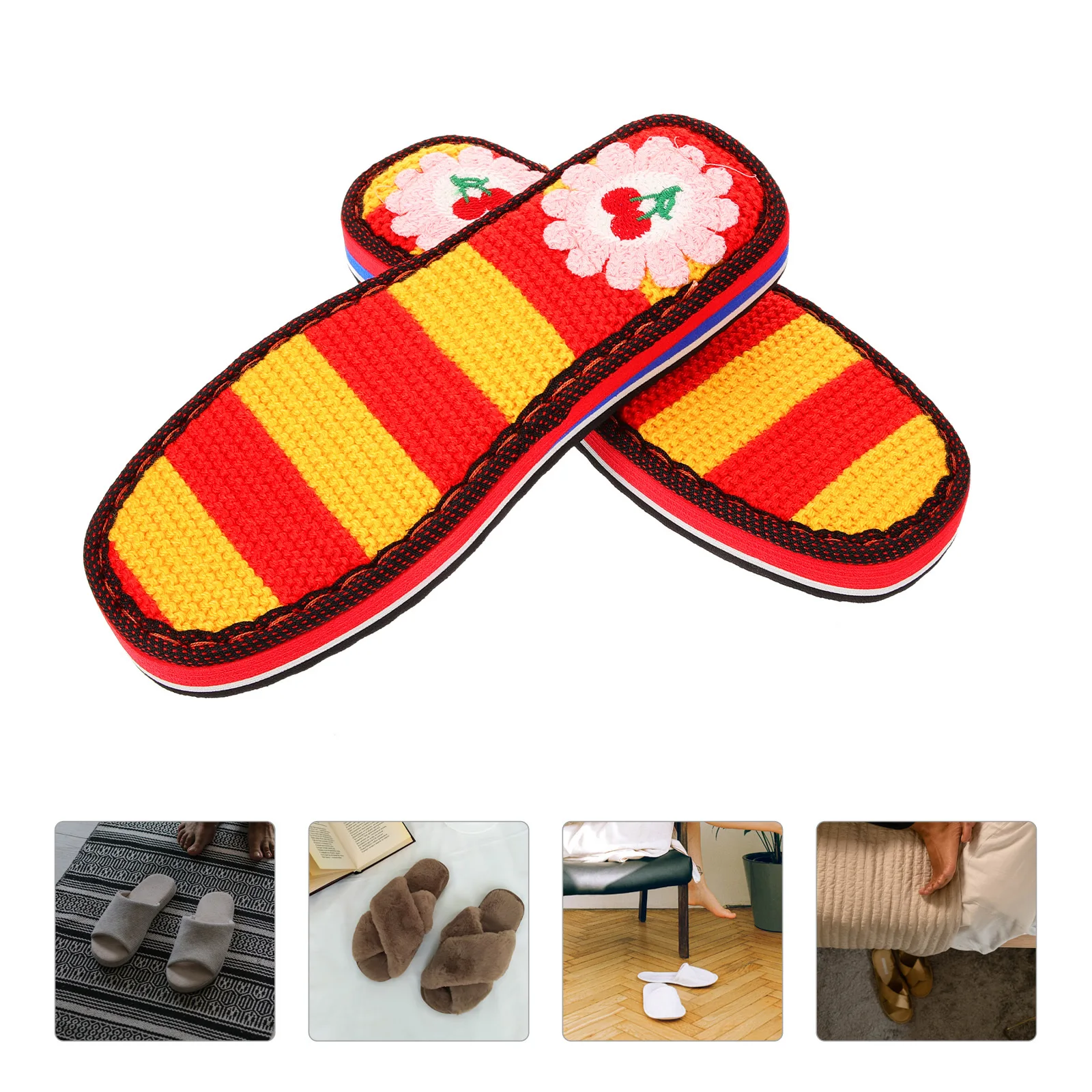 

1Pair Cotton Slippers Soles Breathable Crochet Fabric Embroidered Shoe Soles Anti-Slip Durable Full Sole Replacement Pads