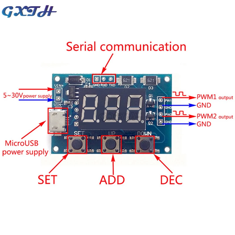 DC5-30V Micro Usb 5V Độc Lập PWM Máy Phát Điện 2 Dual Cách Kỹ Thuật Số Chu Kỳ Nhiệm Vụ Tần Số Xung Ban mô Đun