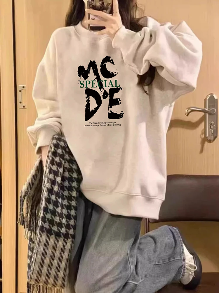 Thiened Fce sweat à capuche femme longue Sve rond Ne sweat mi-long surdimensionné américain Sle Faionable haut d'hiver