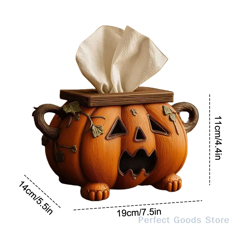 Spooky Halloween Tissue Box Container, Pompoenontwerp met ogen, Decoratieve Toiletpapierstandaard