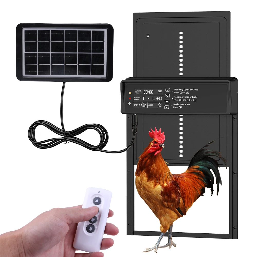 

Solar Auto Chicken Coop Door Automatic Chicken Door Solar Powered & USB Charging Chicken Door 4 Modes with Timer & Light Senso