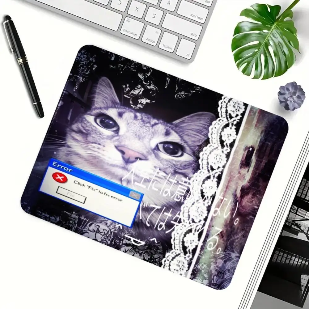 Mousepad Realistic Grey Cat Lace Window Portrait Playmat Large Size For Office Desktop Laptop Games Mat