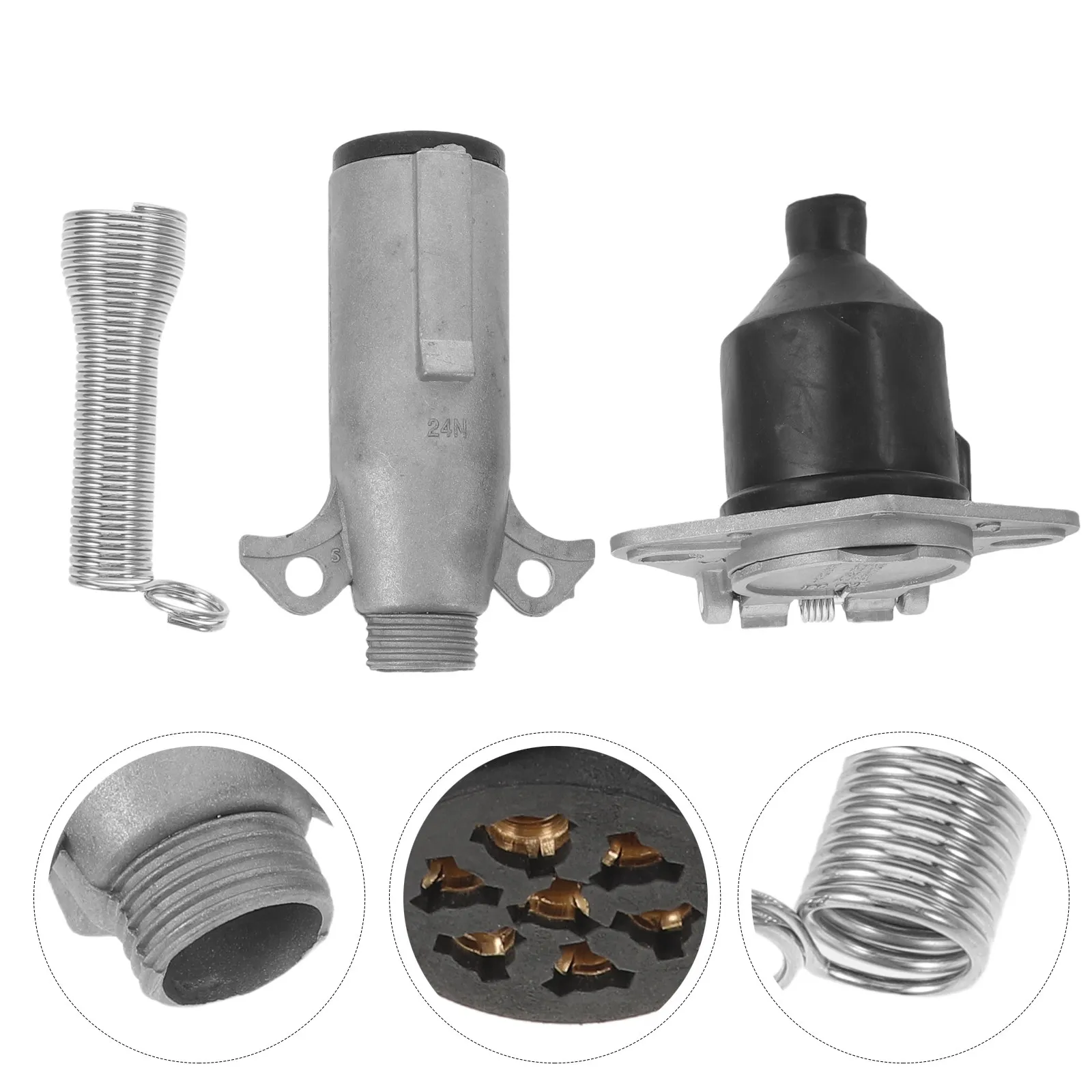 

1 Set 7 Pin Trailer Socket Towbar Metal Aluminum Alloy Plug Trailer Truck Towing Electrics 24V Connector Replacement Plug