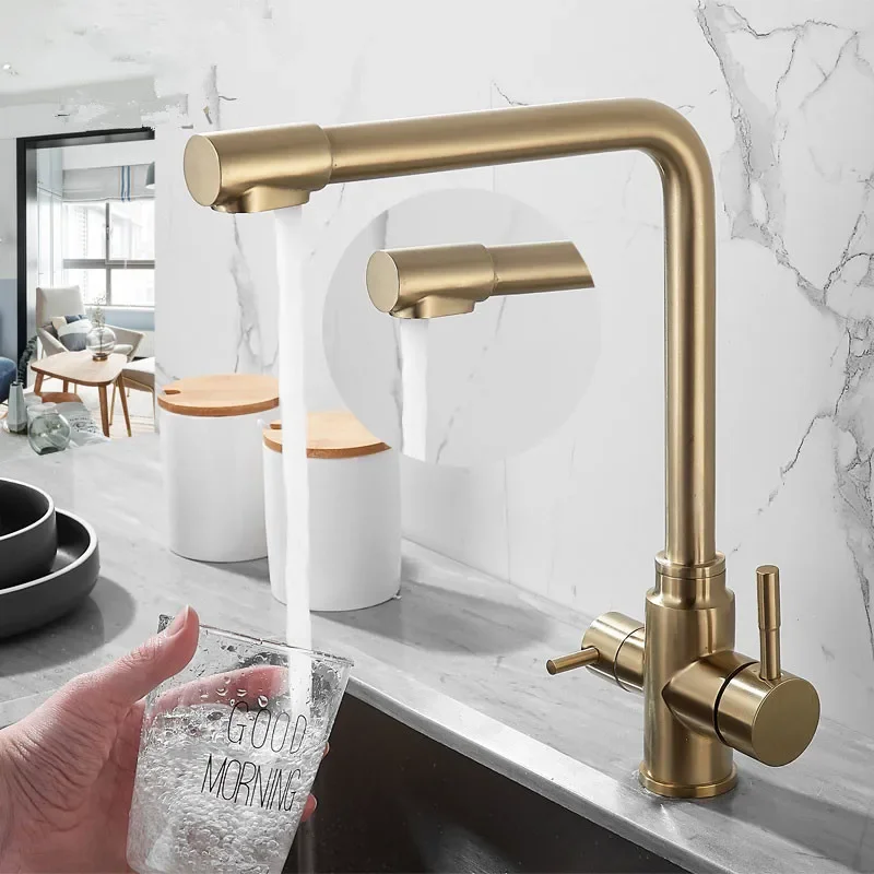 Waterfilter Tap Kitchen Faucet Brushed Gold  Mixer Drinking  Purify   Sink Tap Water Tap Crane