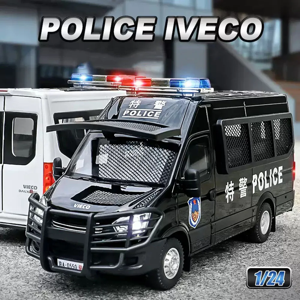 1:24 YWK Auto della Polizia In Lega Pressofuso Modelli GP Giocattoli Porte Aperta Suono Luce Tirare Indietro Modelli In Miniatura Ornamenti Da Collezione Regali