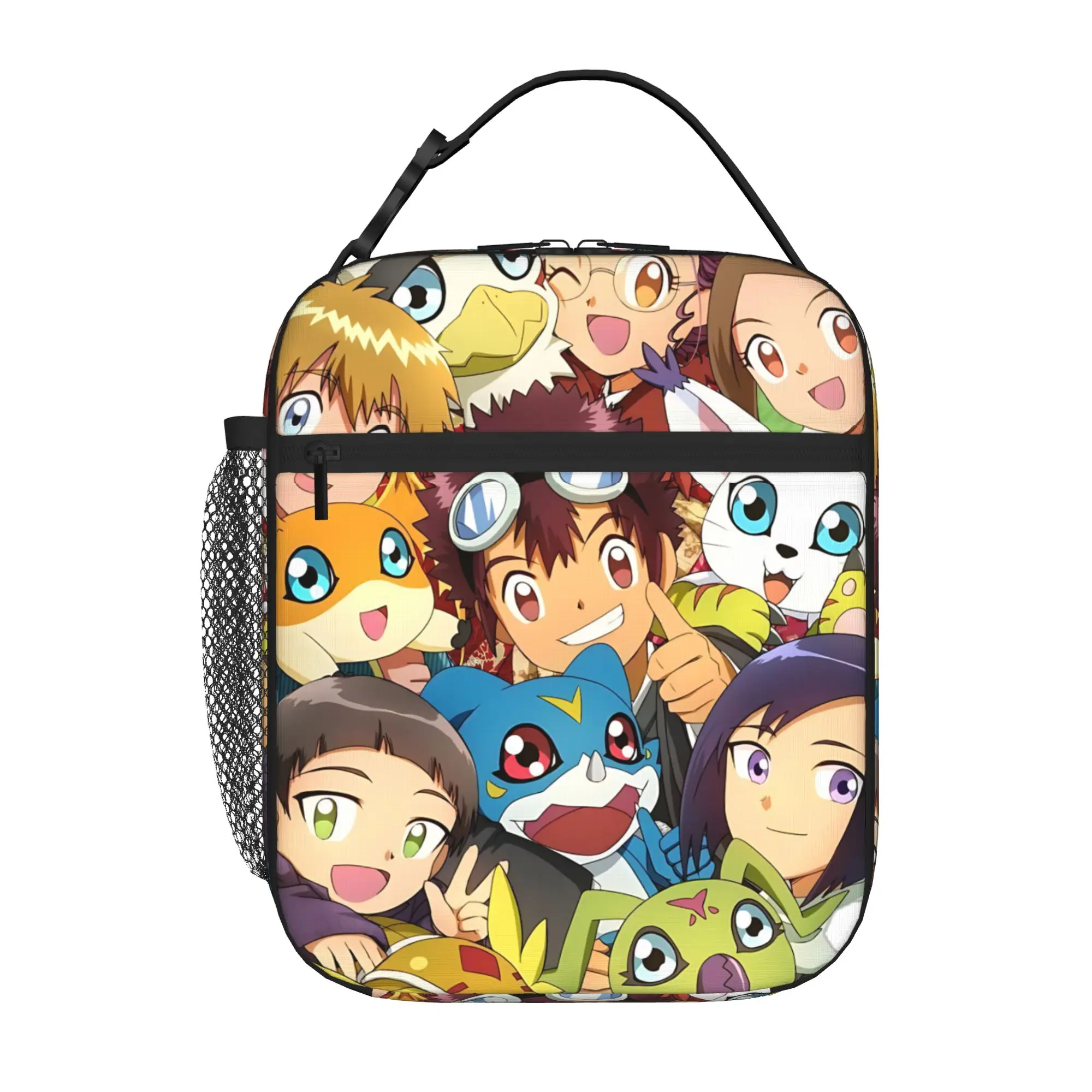 1 Piece Portable Lunch Container Team Gathering  Zipper Closure Durable Pocket D-Digital Monster  For Lunch Lunch Box Bag