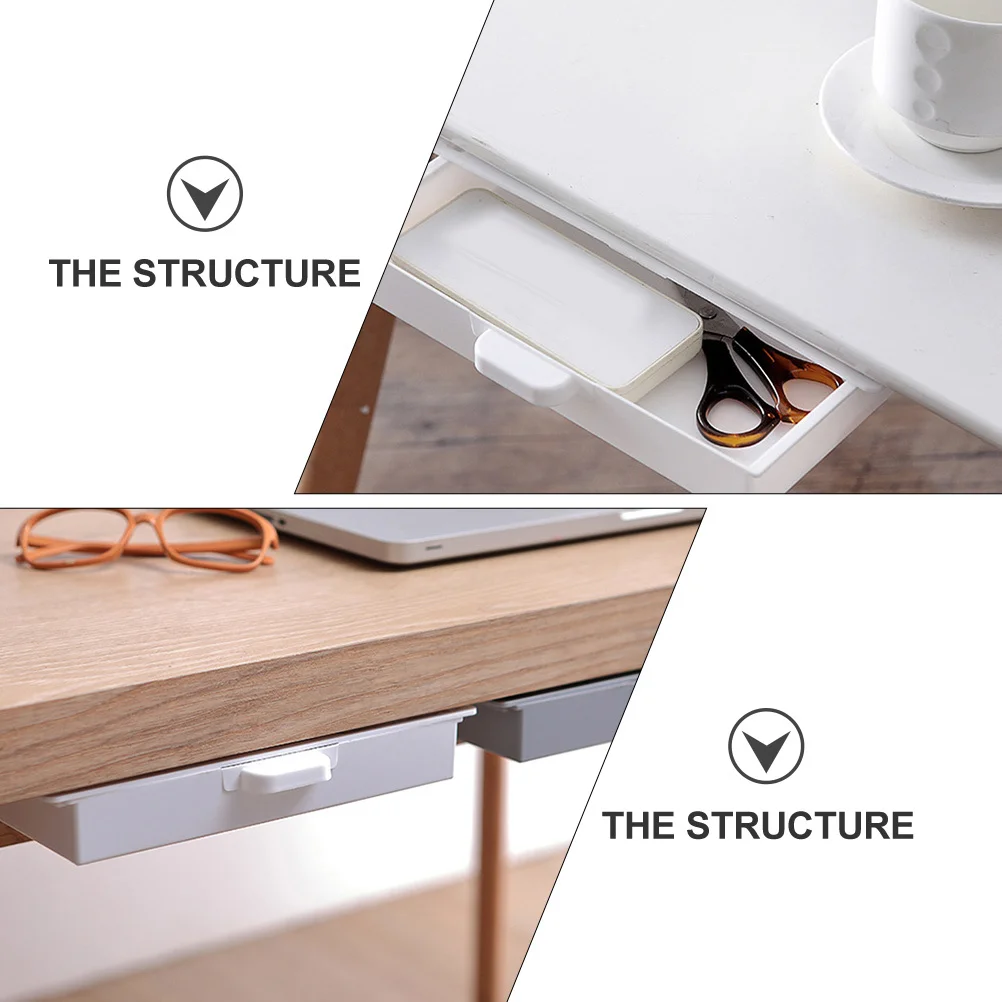2pcs Adhesive Storage Boxes Pp Material Hidden Drawer Type Under Desk Pencil Organizers For Home Office Sundry Organizers