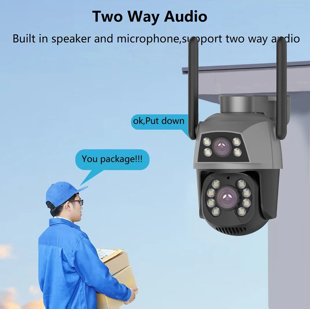 4K 8MP PTZ WIFI Camera Dual Lens Dual Screen 4X Digital Zoom IP Camera Auto Tracking Outdoor Home CCTV Surveillance Camhipro