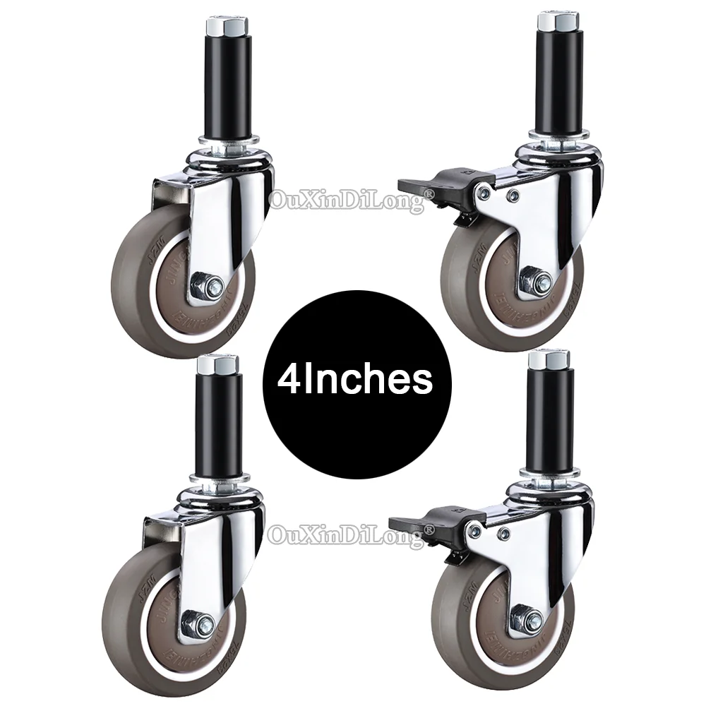 

4PCS 4'' Heavy Universal Wheels Expansion Tube Casters Rubber Silent Furniture Casters Industrial Equipments Castors Load 240KG