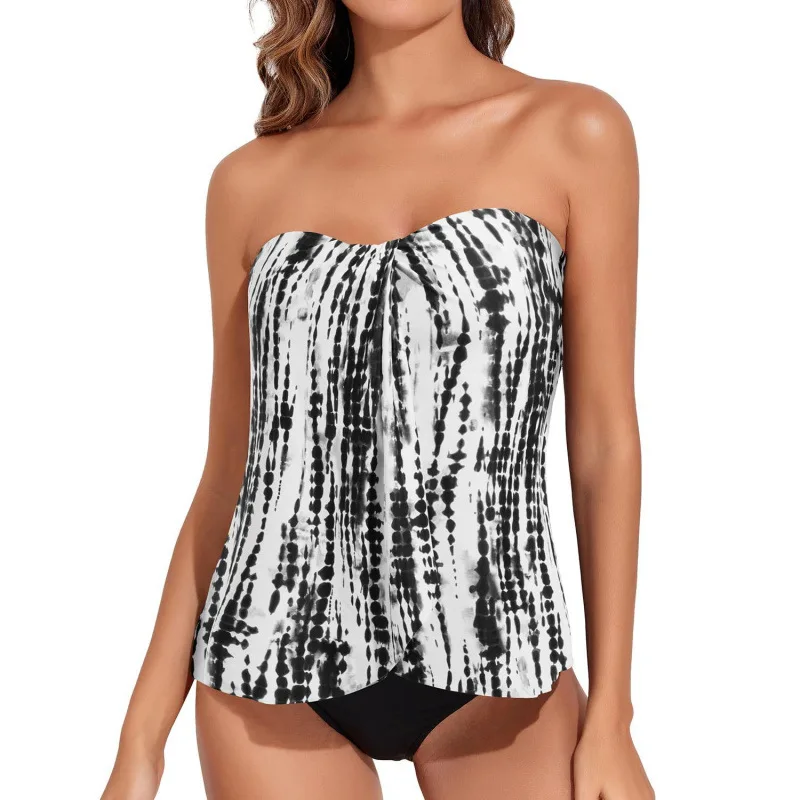 Cikini الصيف بلون البيكينيات مجموعة واسعة حزام الاغراء أعلى وعشوائي الاستوائية طباعة عالية الخصر مثير Tankini مجموعة للنساء