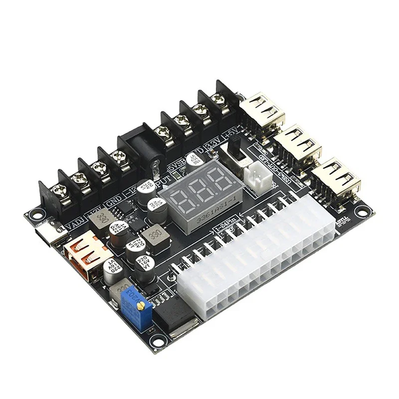 20/24 Pin ATX Power Adapter Board - Adjustable Voltage With Red Digital Display - Supports PD2.0/PD3.0