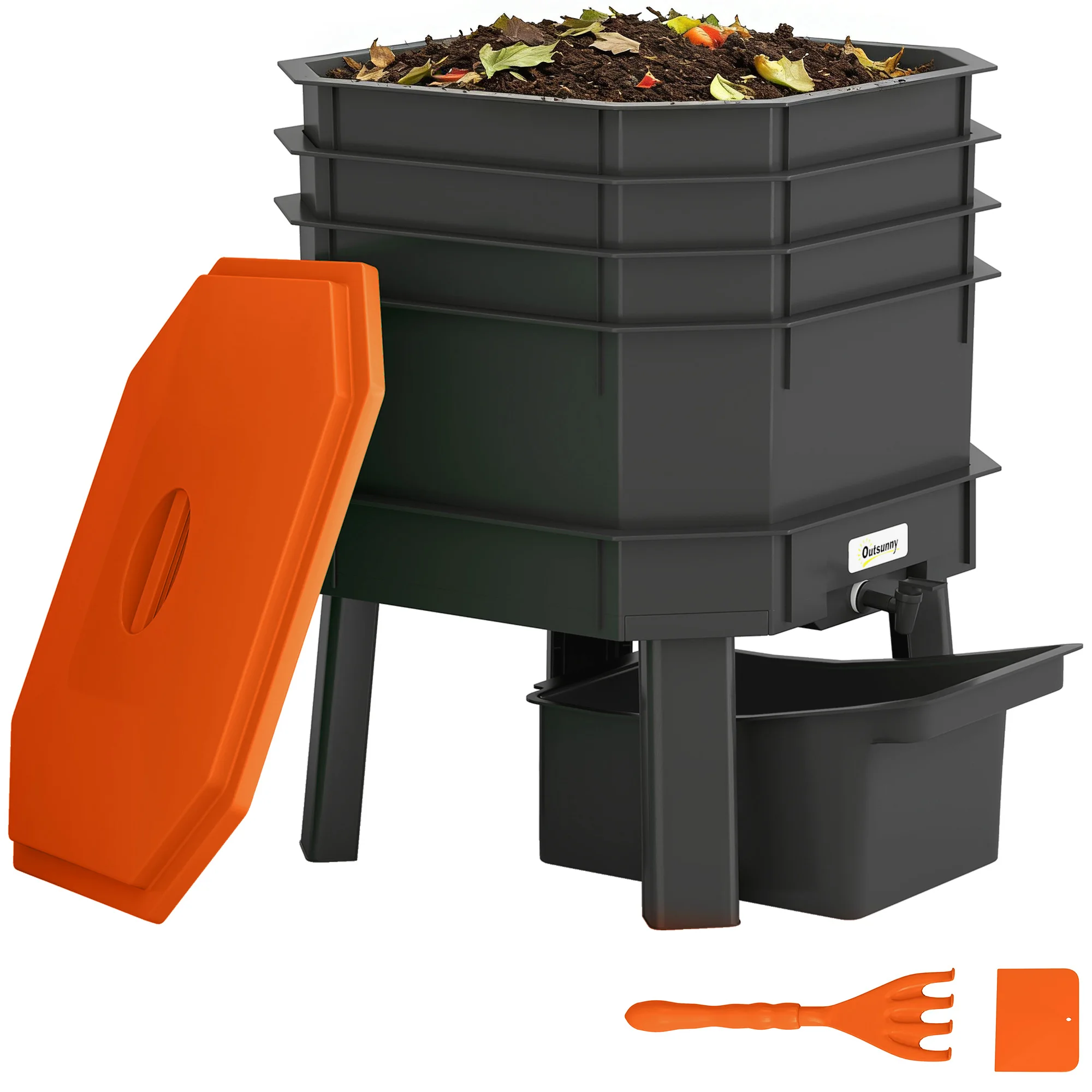 4-Tray 7.4 Gal Outdoor & Indoor Worm Composter Bin, Orange