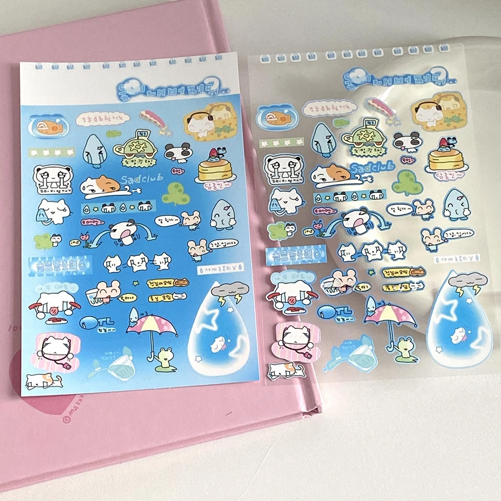 Steve 2pcs Cartoon Animal Cat Dog Rabbit Panda Stickers Waterproof Color Journal Deco Stickers