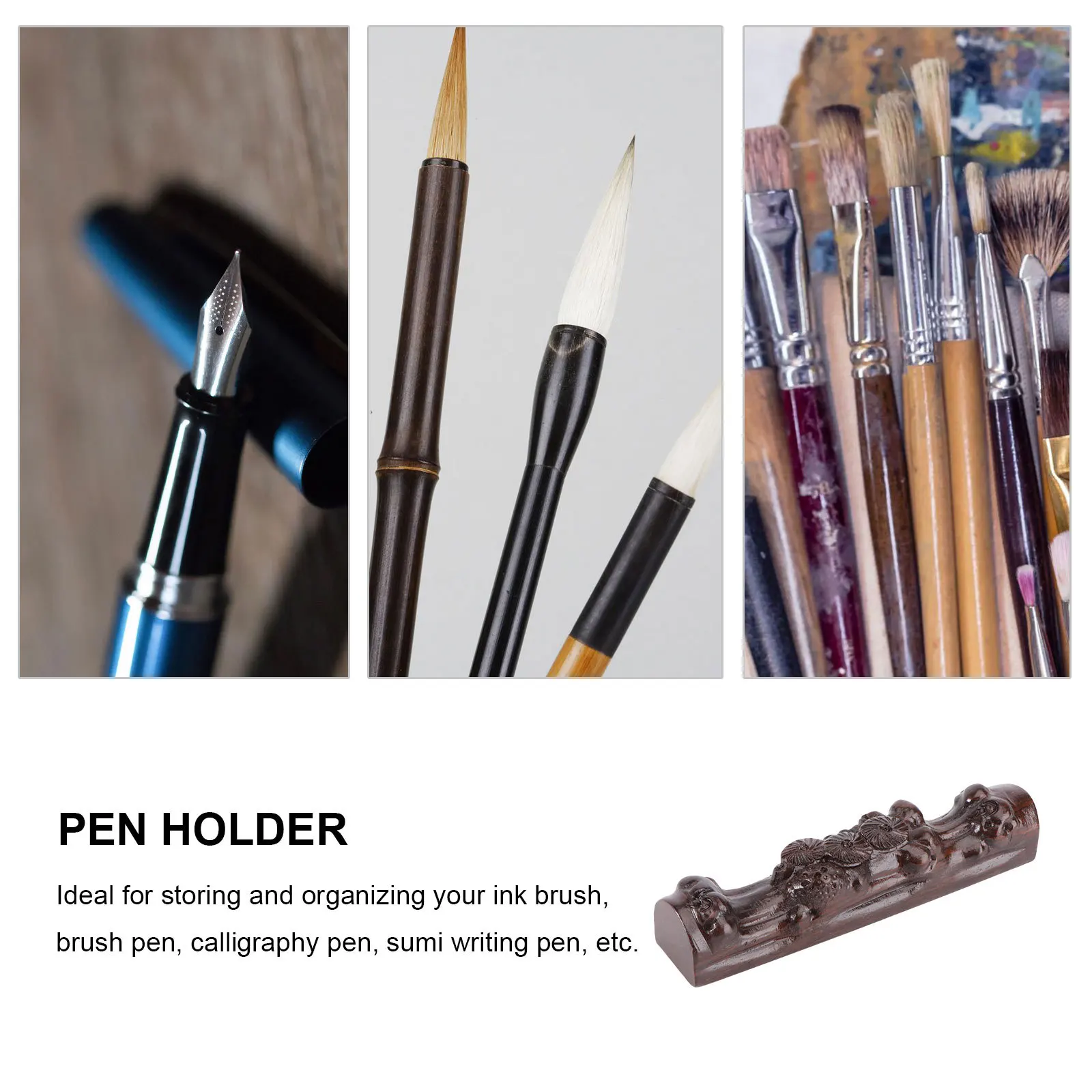 1Pcs Solid Ebony Chinese Calligraphy Pen Holder Desktop Organizer Wood Brush Rack Ink Pen Stand Sumi Brush Rest Office School