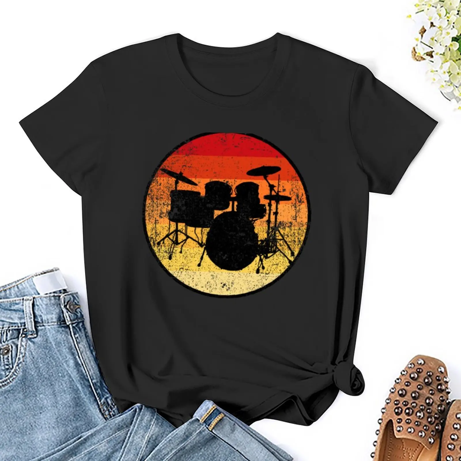 Camiseta SUNBURST DRUMS para mujer, tops de verano, ropa de anime en blanco